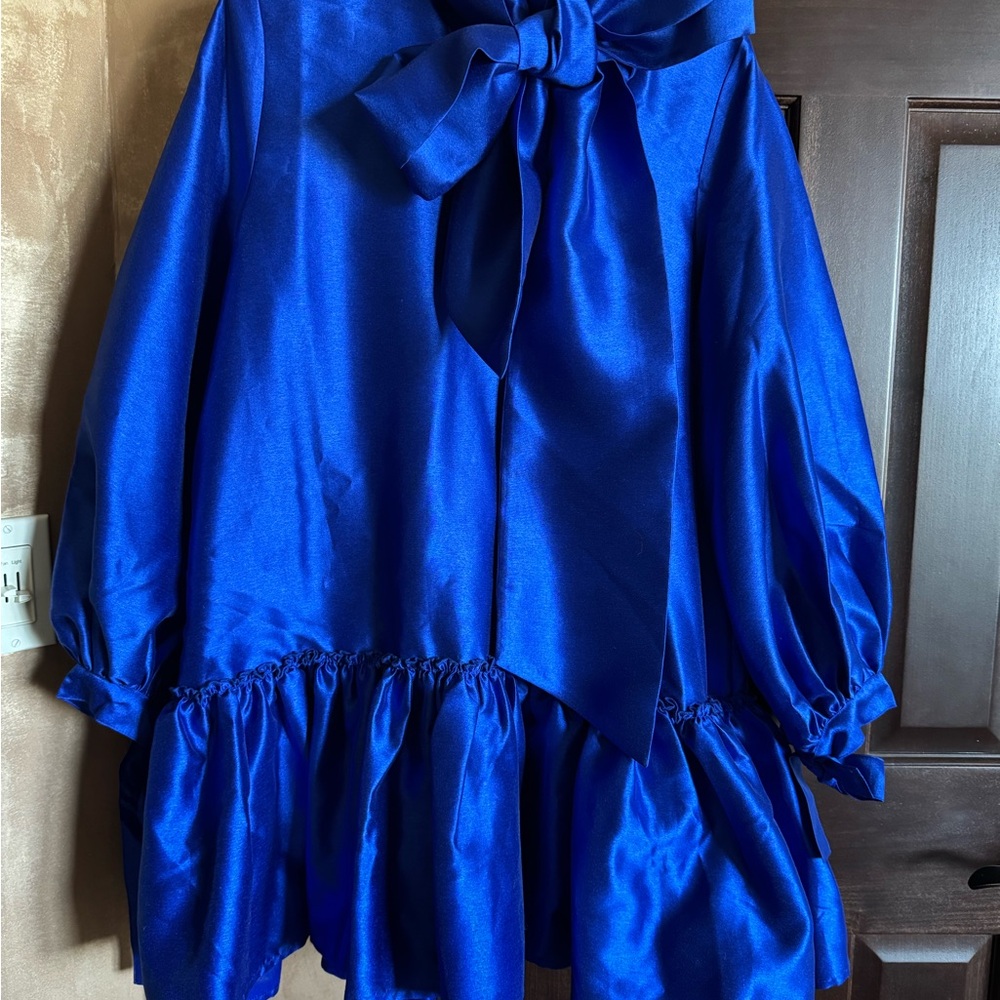 AKIRA Electric Blue Satin Bow Ruffle Mini Dress - Picture 3 of 5
